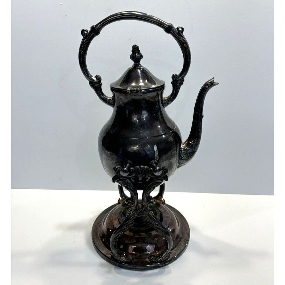 VTG Vintage FB Rogers Silver Plated Tilting Teapot With Stand & Burner Footed